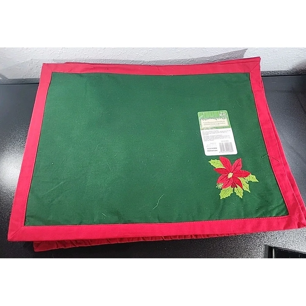 Set of 10 Christmas green Red‎ Placemat with red poinsettias 14